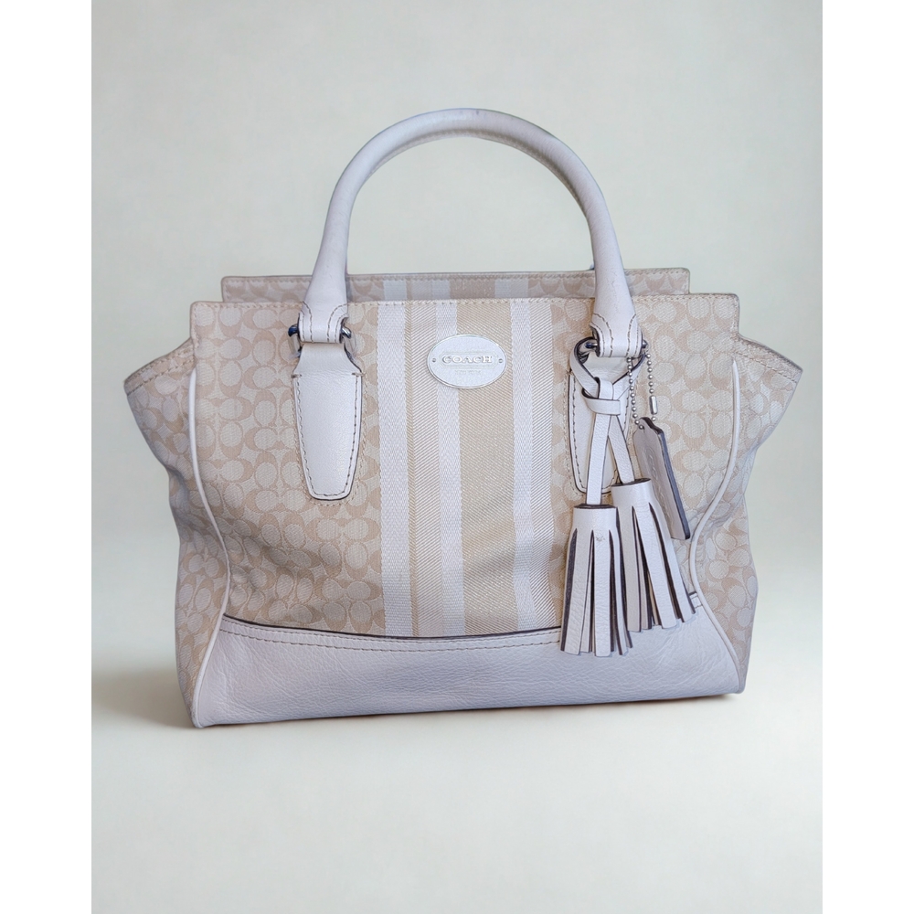Coach Legacy Signature Stripe Medium Candace Tan Fabric Tote
